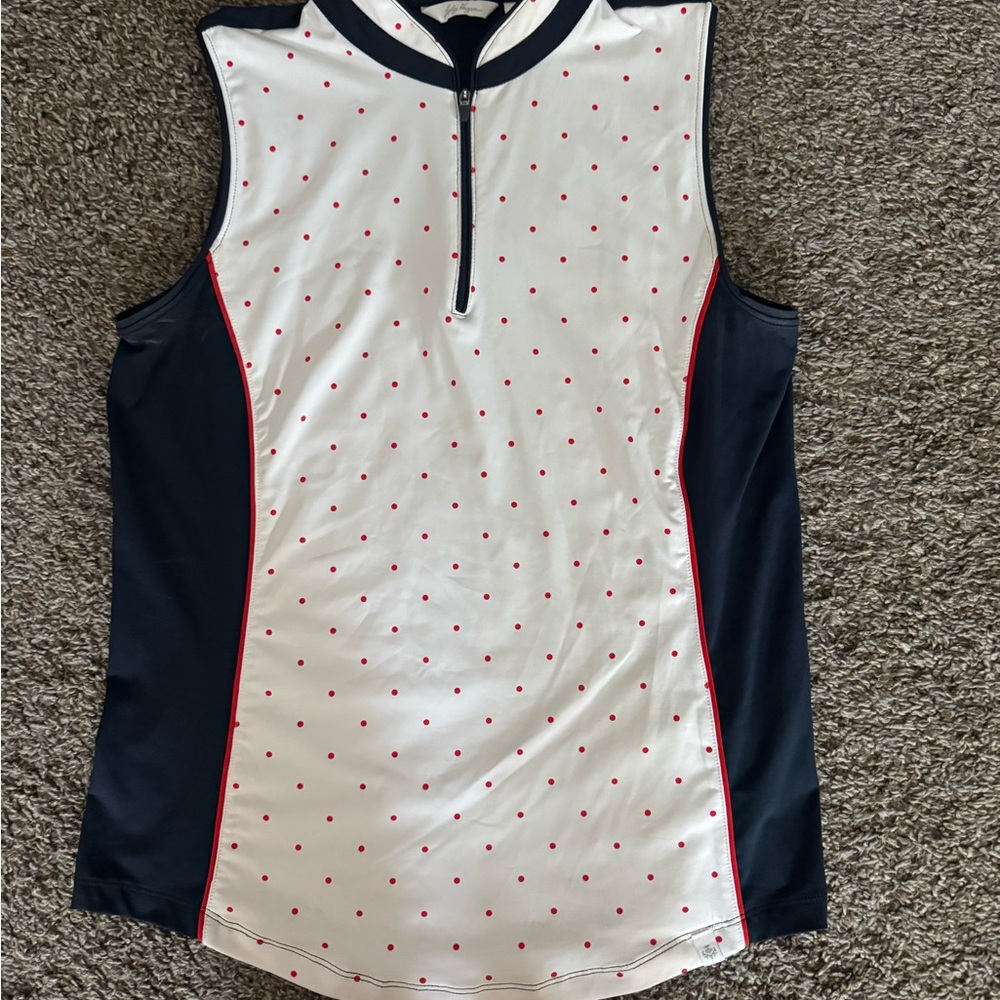 Women's Golf Red White and Blue Sleeveless Polka Dot